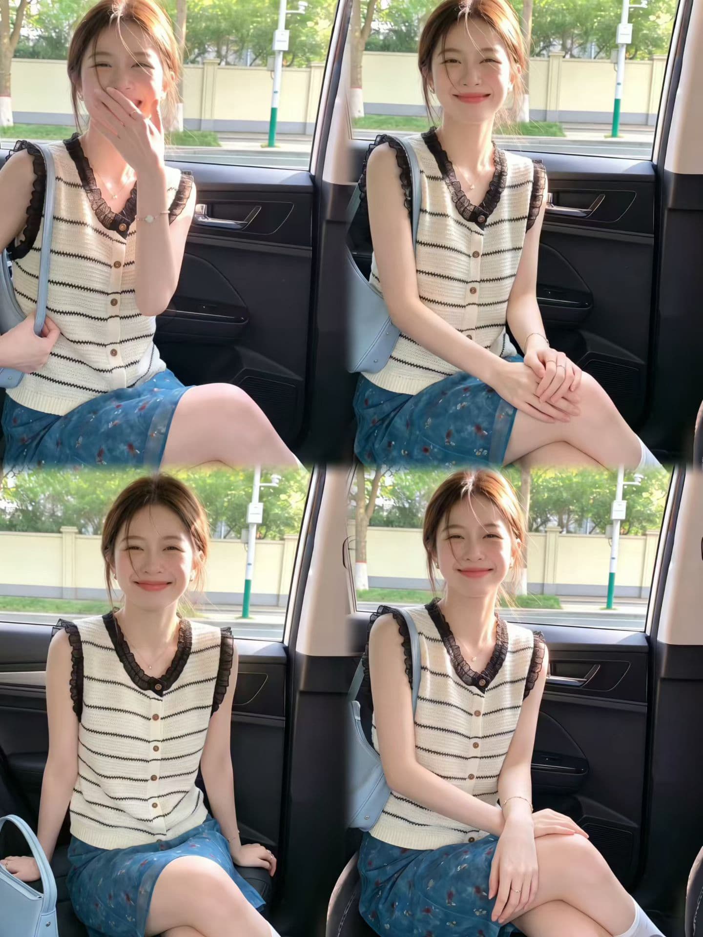 레이스 레이스 패치워크 라운드 넥 스트라이프 니트 오픈 가디건 조끼 여성 여름 새로운 품격 연령 감소 민소매 맨위 슬림해 보이는 상세 이미지 5