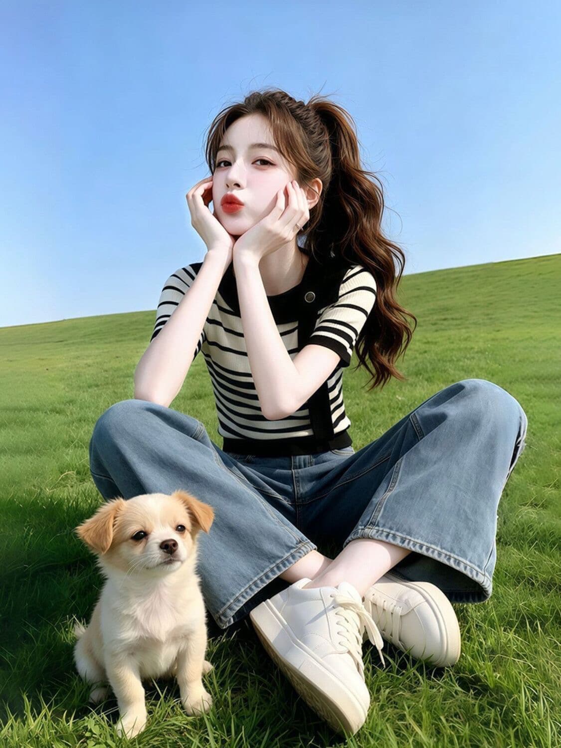 패션 레트로 chic 스트라이프 배색 라운드 넥 니트 반팔 티셔츠 여성 여름 섹션 작은 대중 캐주얼 다용도 맨위 상세 이미지 3