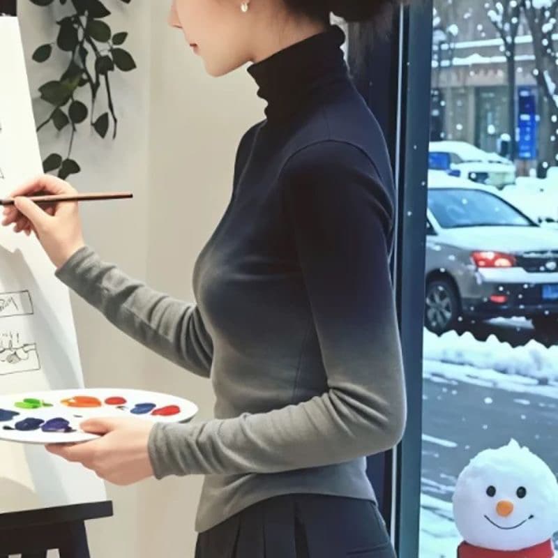 고급 센스 그라데이션 색상 긴팔 티셔츠 여성 겨울 새로운 외국 가스 몸매 가꾸기 슬림해 보이는 다용도 터틀넥 니트 기본 셔츠 상세 이미지 4