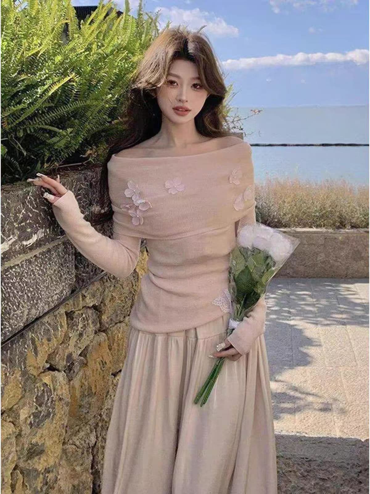 핑크색 보트넥 순수한 욕망 바람 반신 치마 세트 여성 2026 봄 여름 새로운 부드러운 바람 첫사랑 투피스 세트 상세 이미지 3