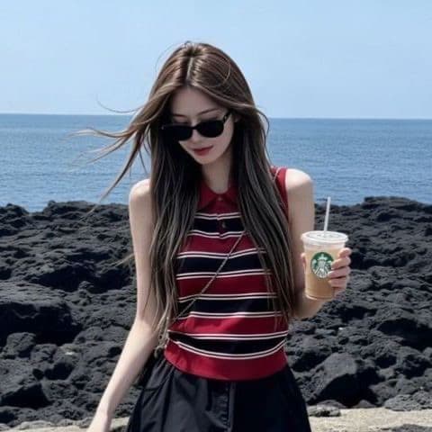 여름 새로운 한 부서 핫걸 polo 고급 센스 민소매 스트라이프 조끼 맨위 몸매 가꾸기 하이웨이스트 슬림해 보이는 여성 상세 이미지 2