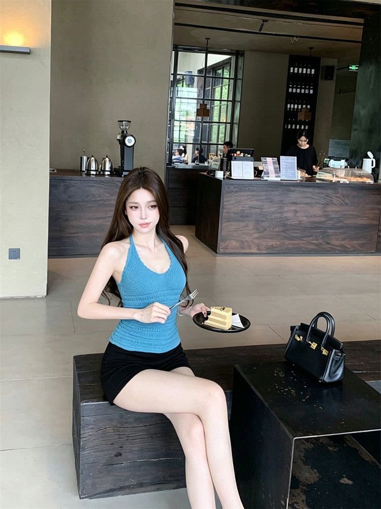 황색 행침 목 조끼 여성 2026 여름 새로운 한 부서 니트 몸매 가꾸기 슬림해 보이는 연령 감소 고급 센스 출퇴근 맨위 상세 이미지 3