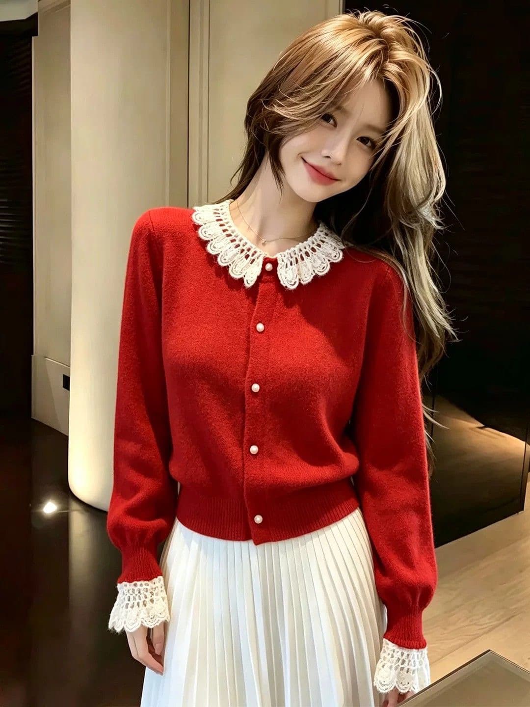 가을 겨울 한 부서 부드러운 레이스 레이스 니트 오픈 가디건 여성 작은 키 외국 가스 부드러운 찹쌀 루즈핏 스웨터 인사이드 잡아라. 의류 이미지 3