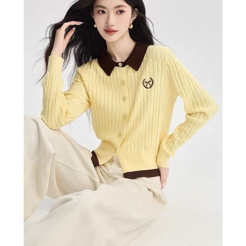 연령 감소 한 부서 바람 페이크 레이어드 배색 절묘한 polo 니트 출퇴근 2026 오픈 가디건 봄 가을 새로운 니트 맨위 이미지 2