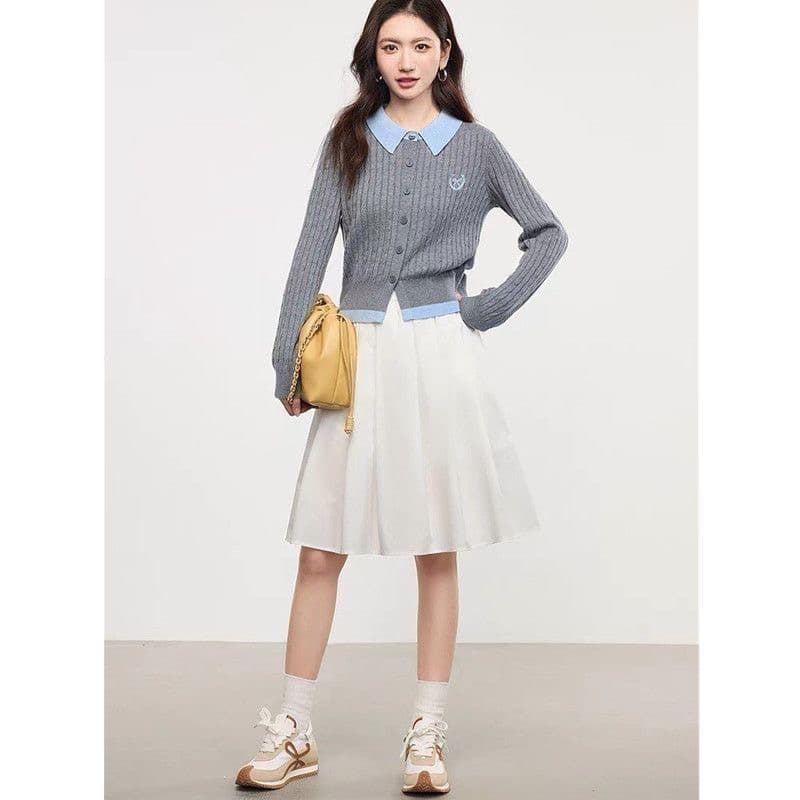 연령 감소 한 부서 바람 페이크 레이어드 배색 절묘한 polo 니트 출퇴근 2026 오픈 가디건 봄 가을 새로운 니트 맨위 상세 이미지 6