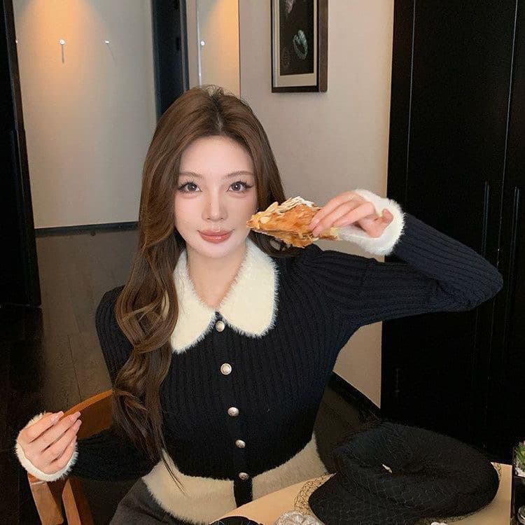 프랑스식 폴로 칼라 니트 스웨터 만나는 가을 겨울 2026 맨위 가을 겨울철 새로운 몸매 가꾸기 오픈 가디건 긴팔 디자인 상세 이미지 5