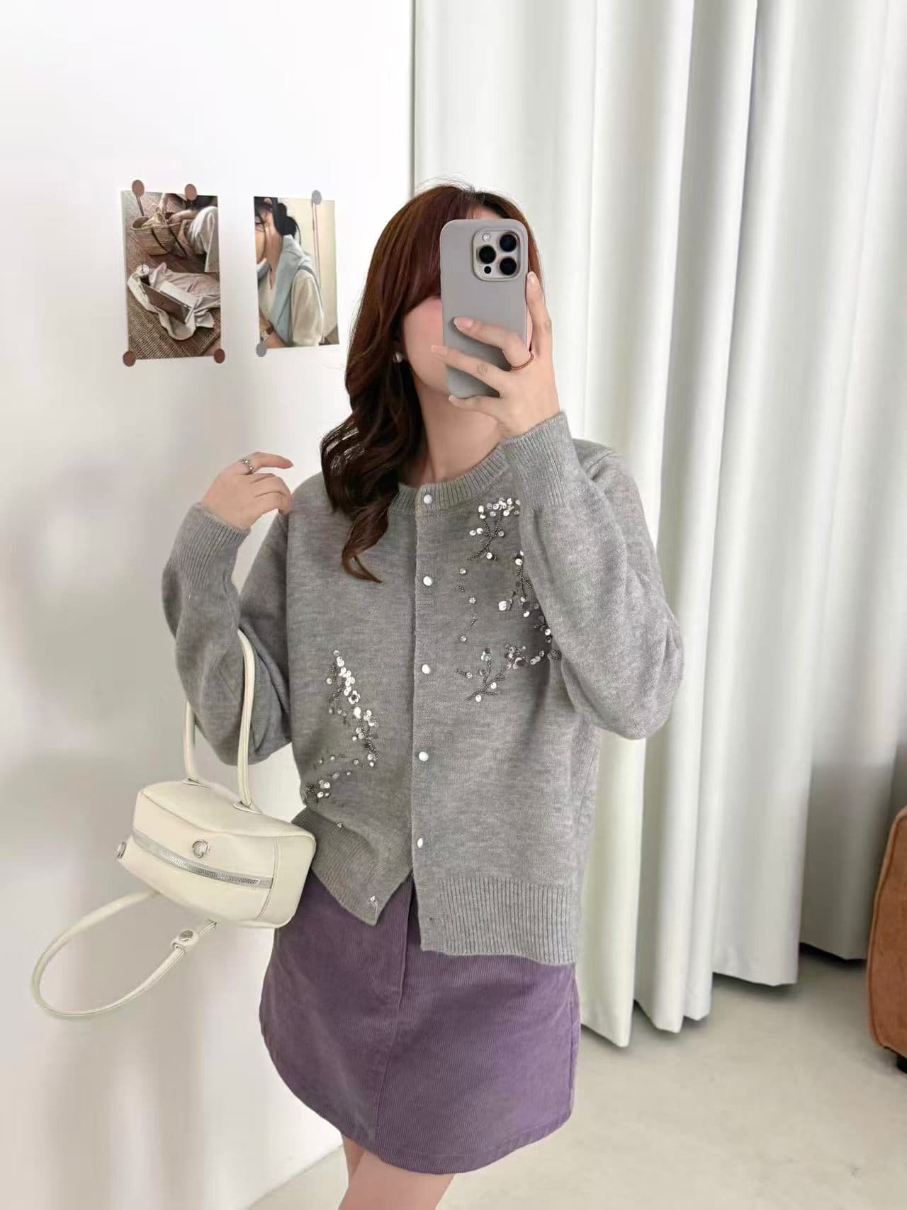 작은 샤넬 스타일 니트 연령 감소 여성 코트 봄 가을 새로운 작은 키 외부 가져 가라. 쇼트 스타일 디자인 센스 자수 얇은 오픈 가디건 상세 이미지 7