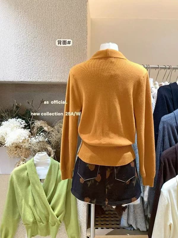 프랑스식 십자가 V넥 여성 가을 겨울철 인사이드 가져 가라. 루즈핏 스웨터 디자인 센스 몸매 가꾸기 니트 기본 셔츠 이미지 4