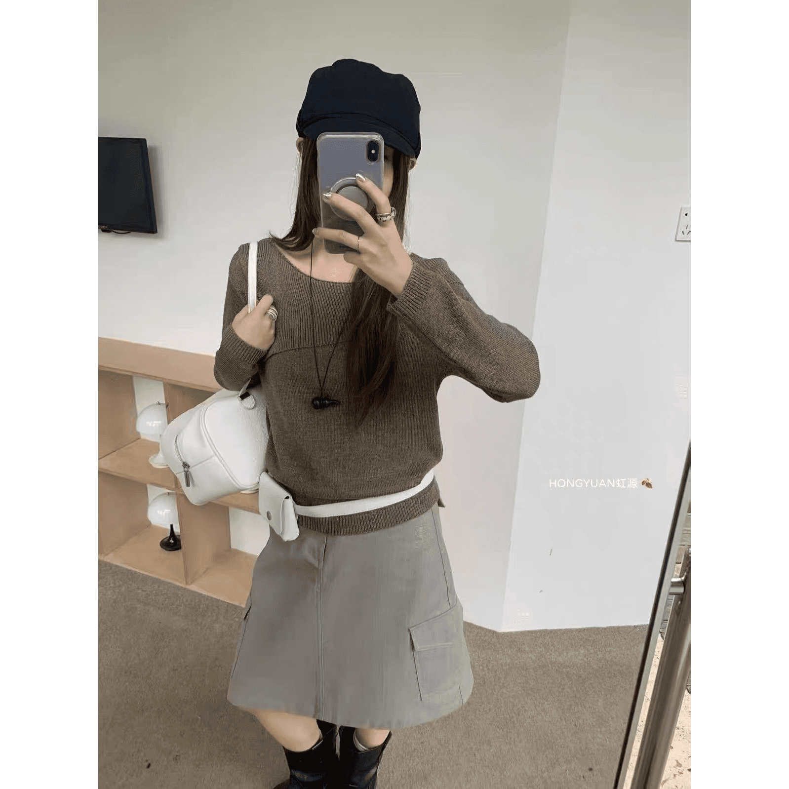 한 부서 디자인 센스 빅 칼라 오프숄더 니트 스웨터 여성 가을 루즈핏 슬림해 보이는 풀오버 분위기 센스 맨위 이미지 5