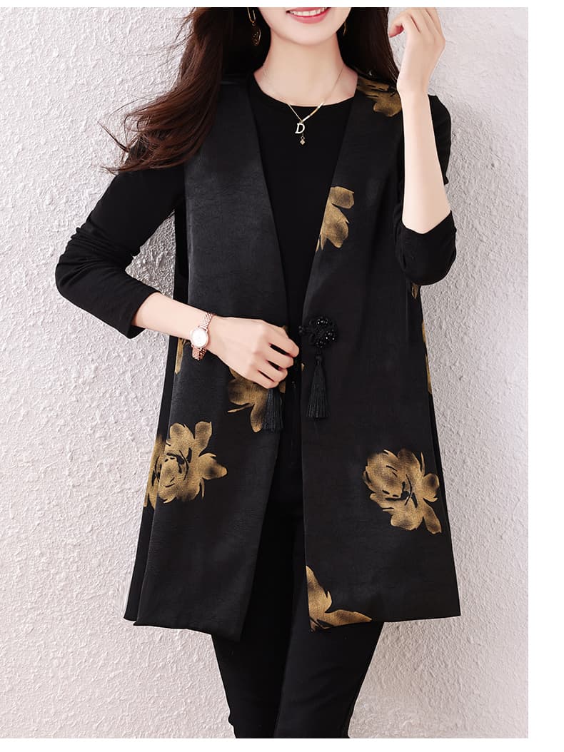 중식 단추 중간 길이 빅 사이즈 조끼 여자 2026 가을 새로운 루즈핏 슬림해 보이는 국풍 베스트 재킷 트렌디 상세 이미지 19