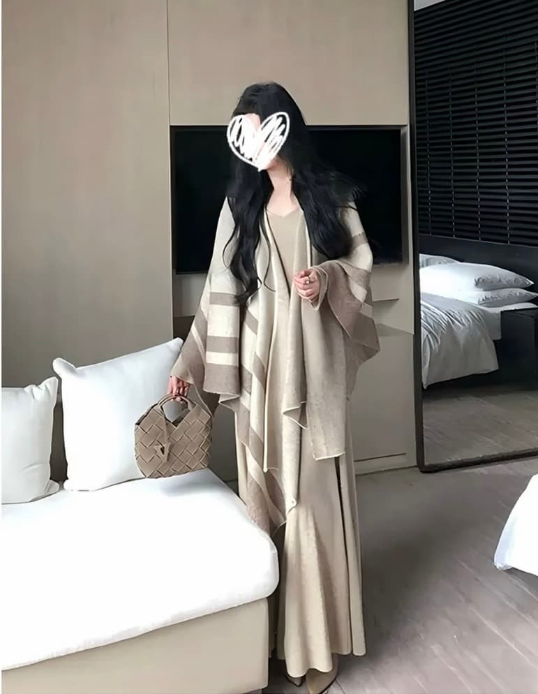 망토 숄 외부 가져 가라. 작은 샤넬 스타일 재킷 긴팔 드레스 복장 세트 상세 이미지 1