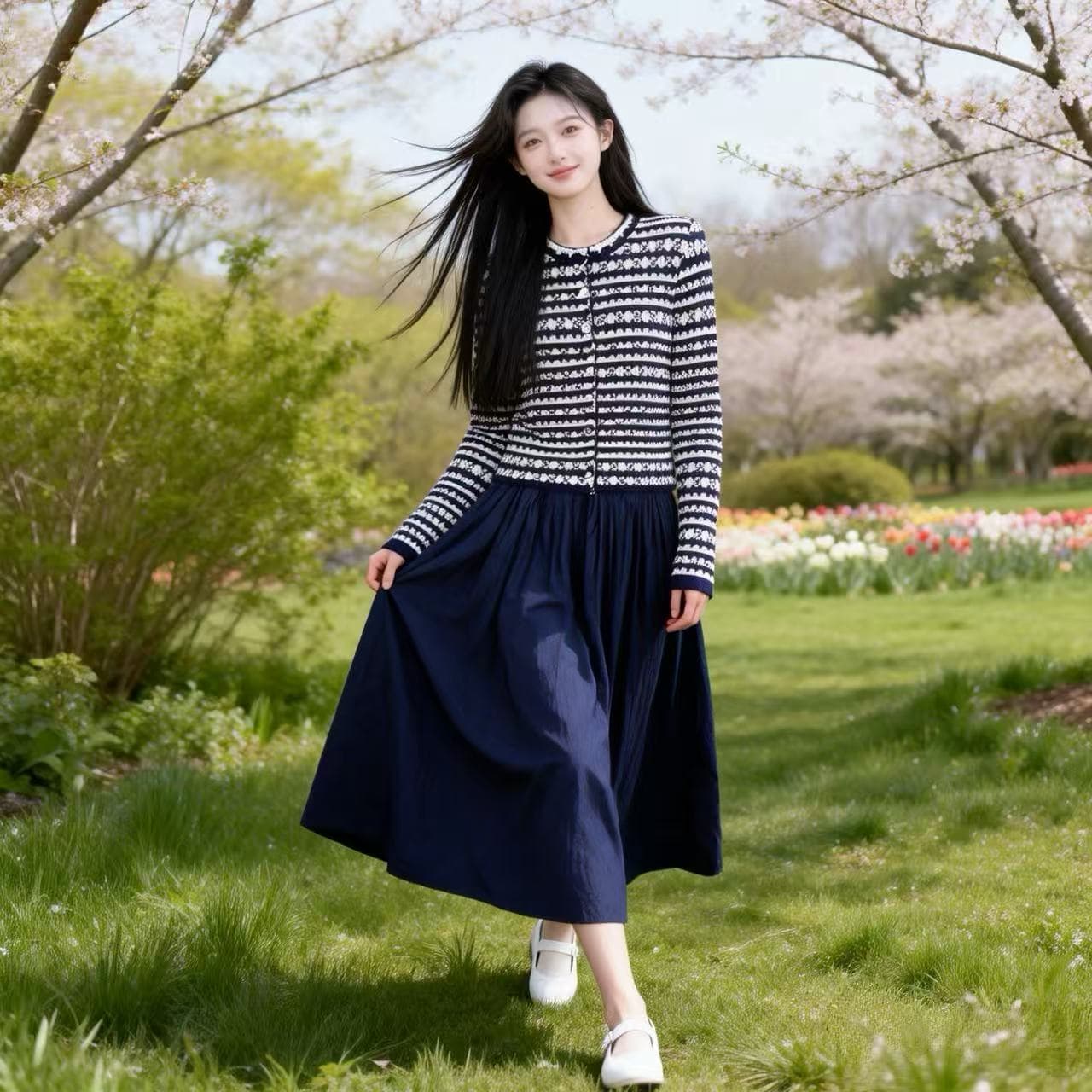 가을 패션 다용도 스트라이프 오픈 가디건 얇은 스타일 ins 털 니트 스웨터 패션 부드러운 바람 다용도 반신 스커트 이미지 6