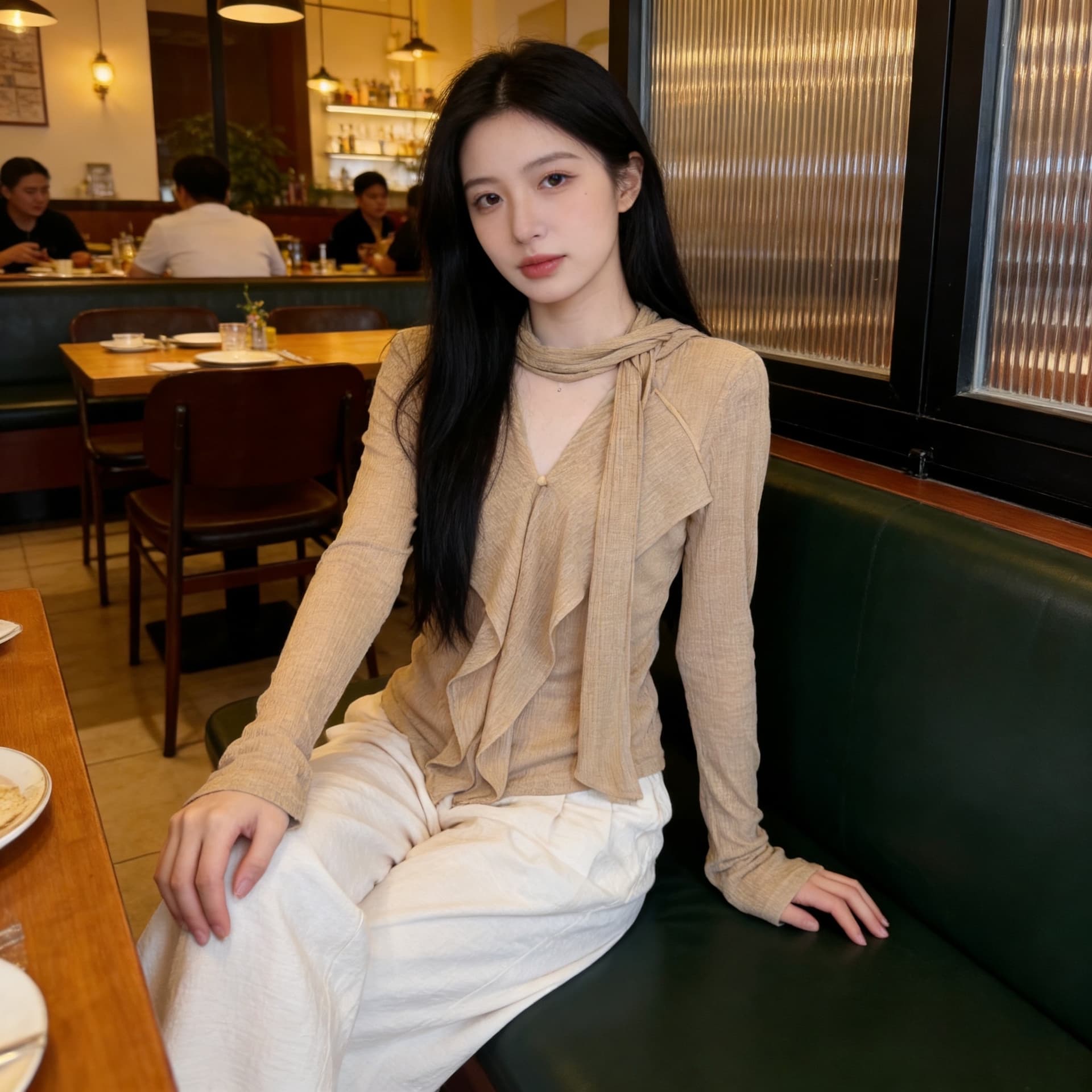 sza 따뜻한 가을 스파이크 측면 가을 새로운 디자인 센스 불규칙 리본 V넥 만나는 니트 스웨터 a-2294 상세 이미지 7