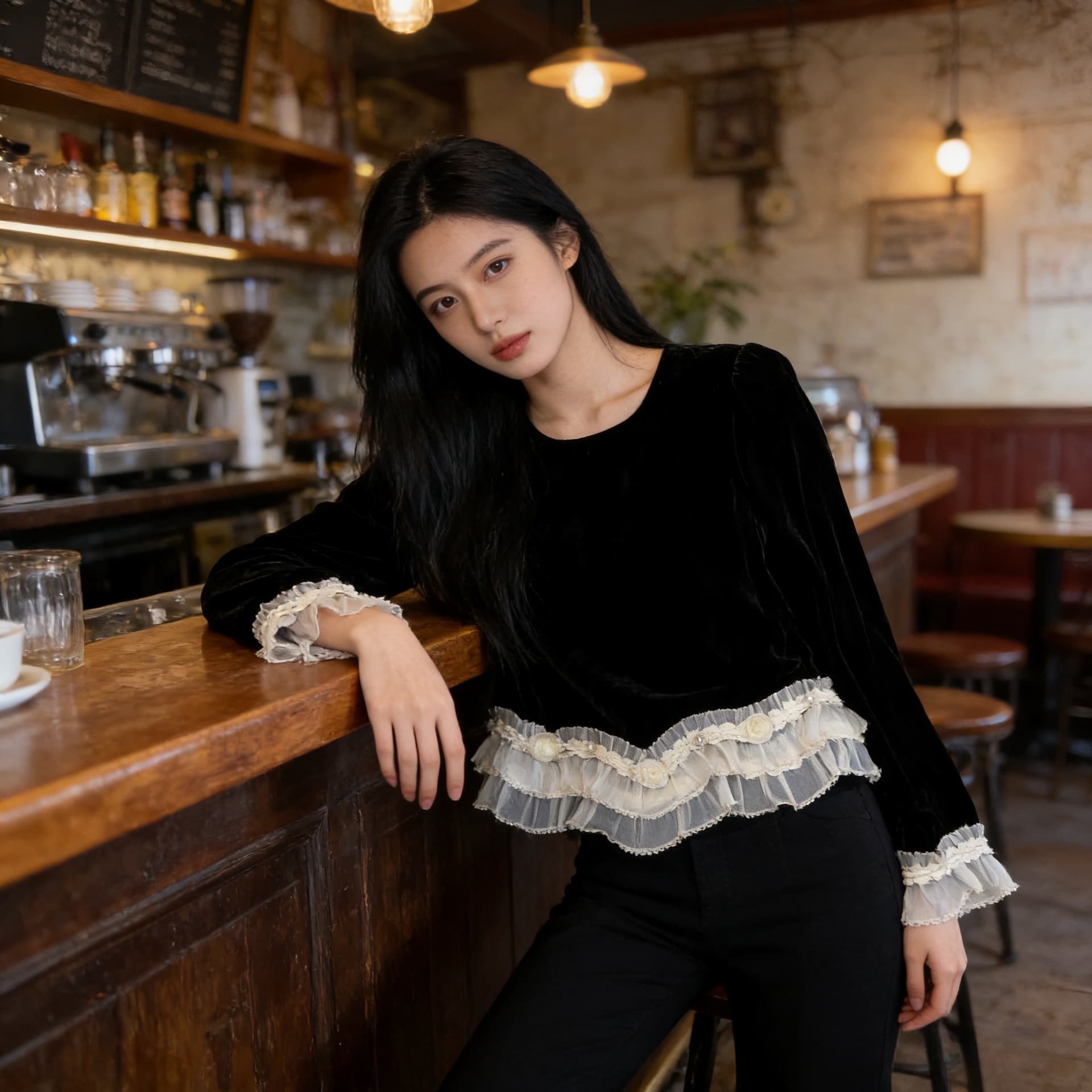 레이 레이 애인 이순신 꿈 벨벳 맨위 패치워크 디자인 꽃잎 주름 디자인 벨벳 맨위 88191 이미지 6