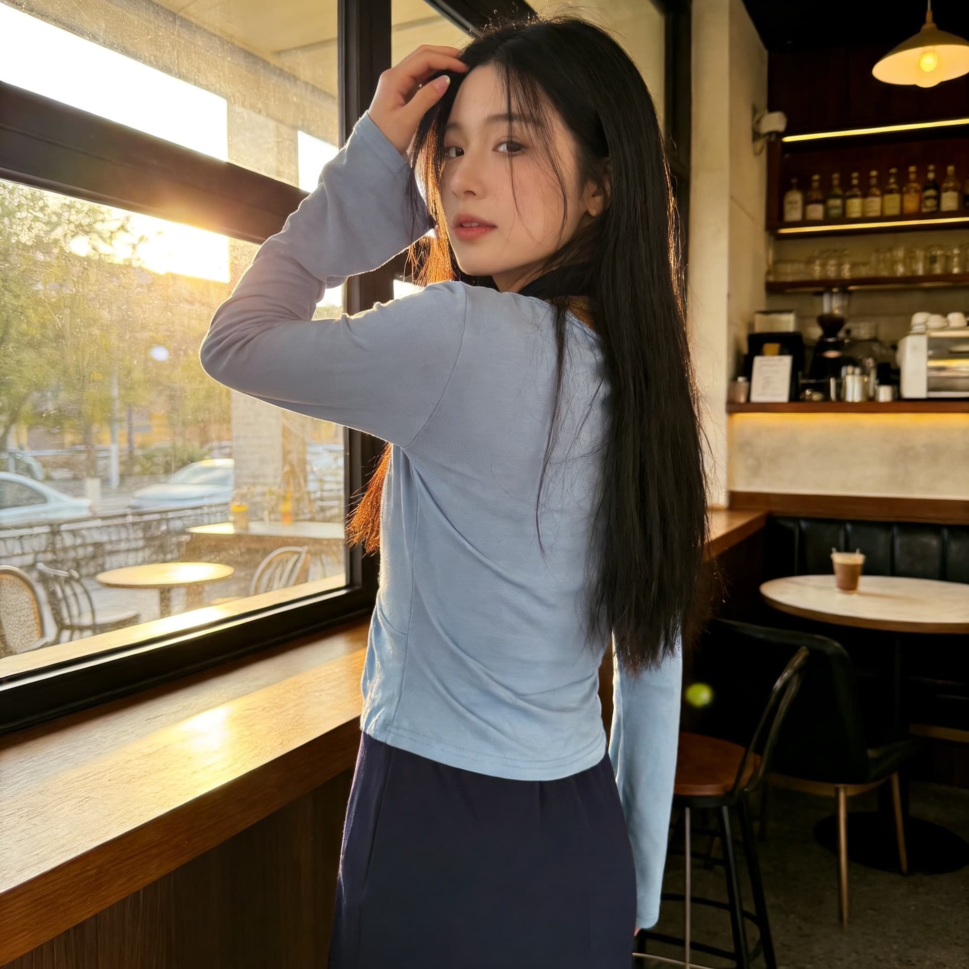 노래 송 이른 가을 새로운 투피스 드레스 슬림해 보이는 배색 패치워크 롱 스커트 품격 패션 롱 스커트 상세 이미지 15