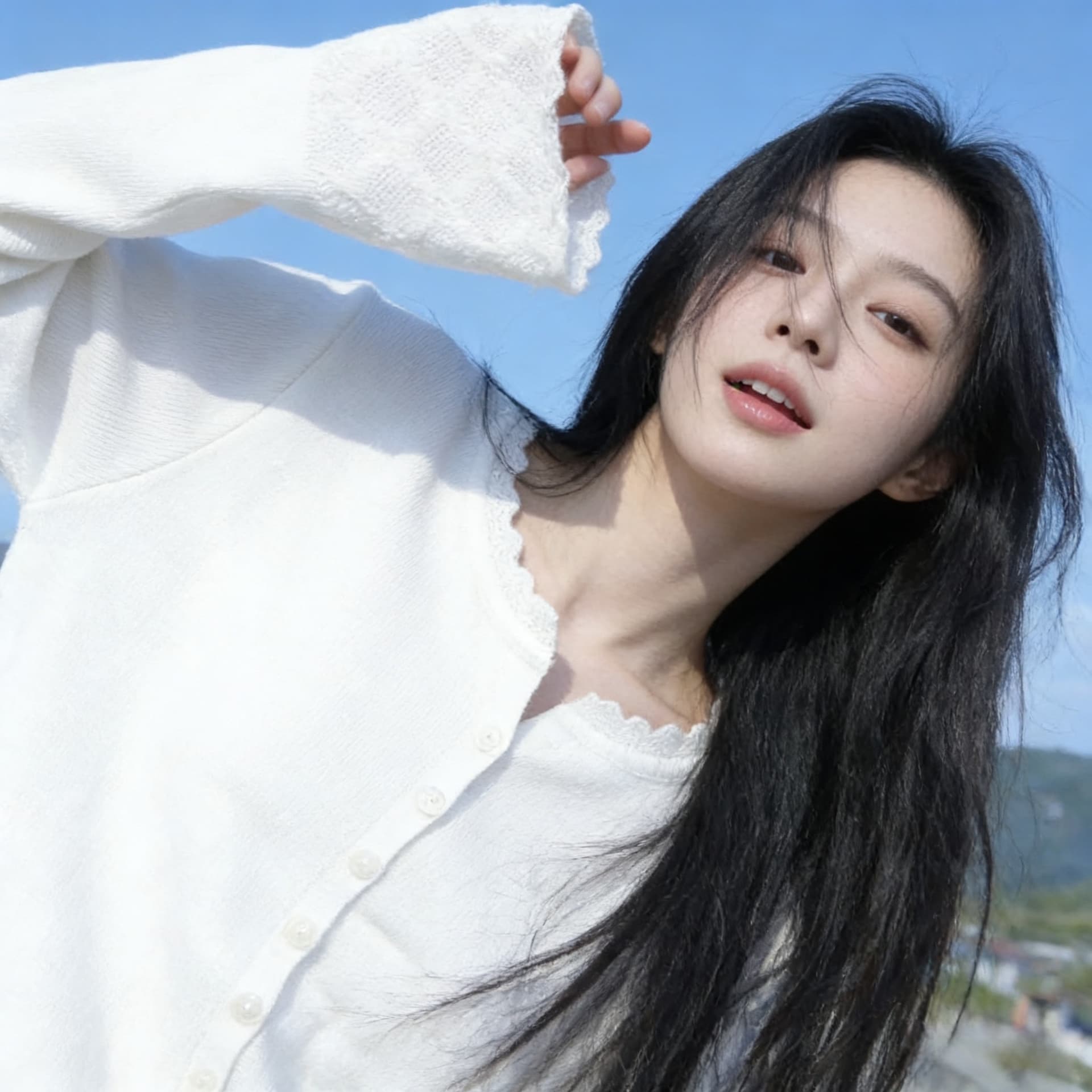 실사 2026 새로운 봄 부드러운 찹쌀 프랑스식 연결 라운드 넥 긴팔 니트 오픈 가디건 맨위 상세 이미지 6