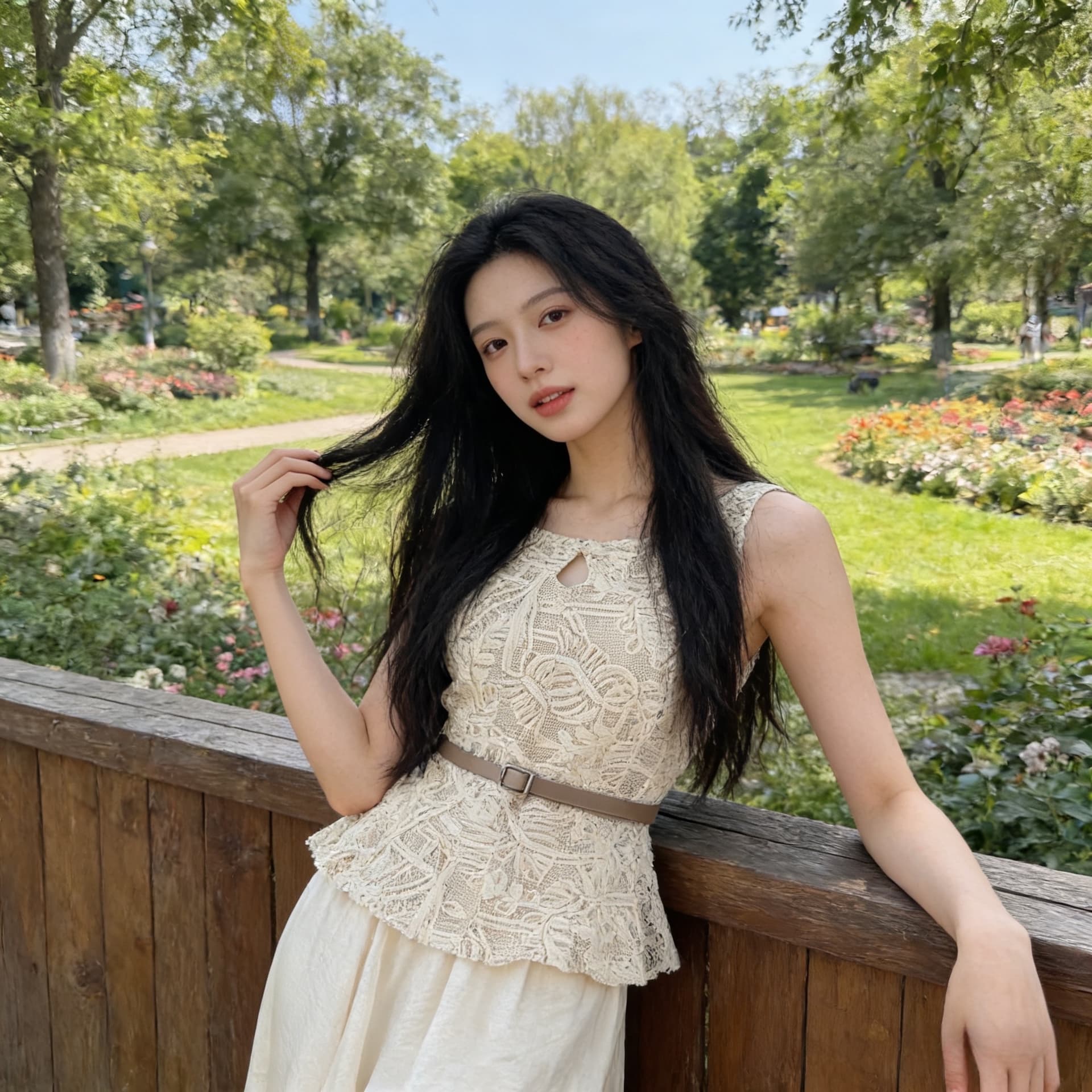 상점주인 실사 무쯔리 목자이 ~ 중 리 페어 뷰 화 장 프랑스식 빛 럭셔리 레이스 민소매 맨위 슬림해 보이는 반신 치마 세트 상세 이미지 3