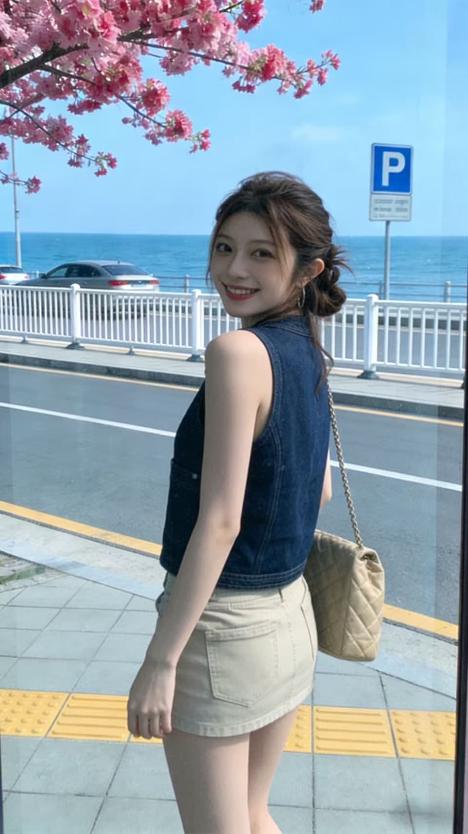일본식 레트로 파란색 데님 조끼 여자 봄 가을 스택 착용 조끼 외부 가져 가라. 작은 키 어깨 조끼 민소매 맨위 이미지 3