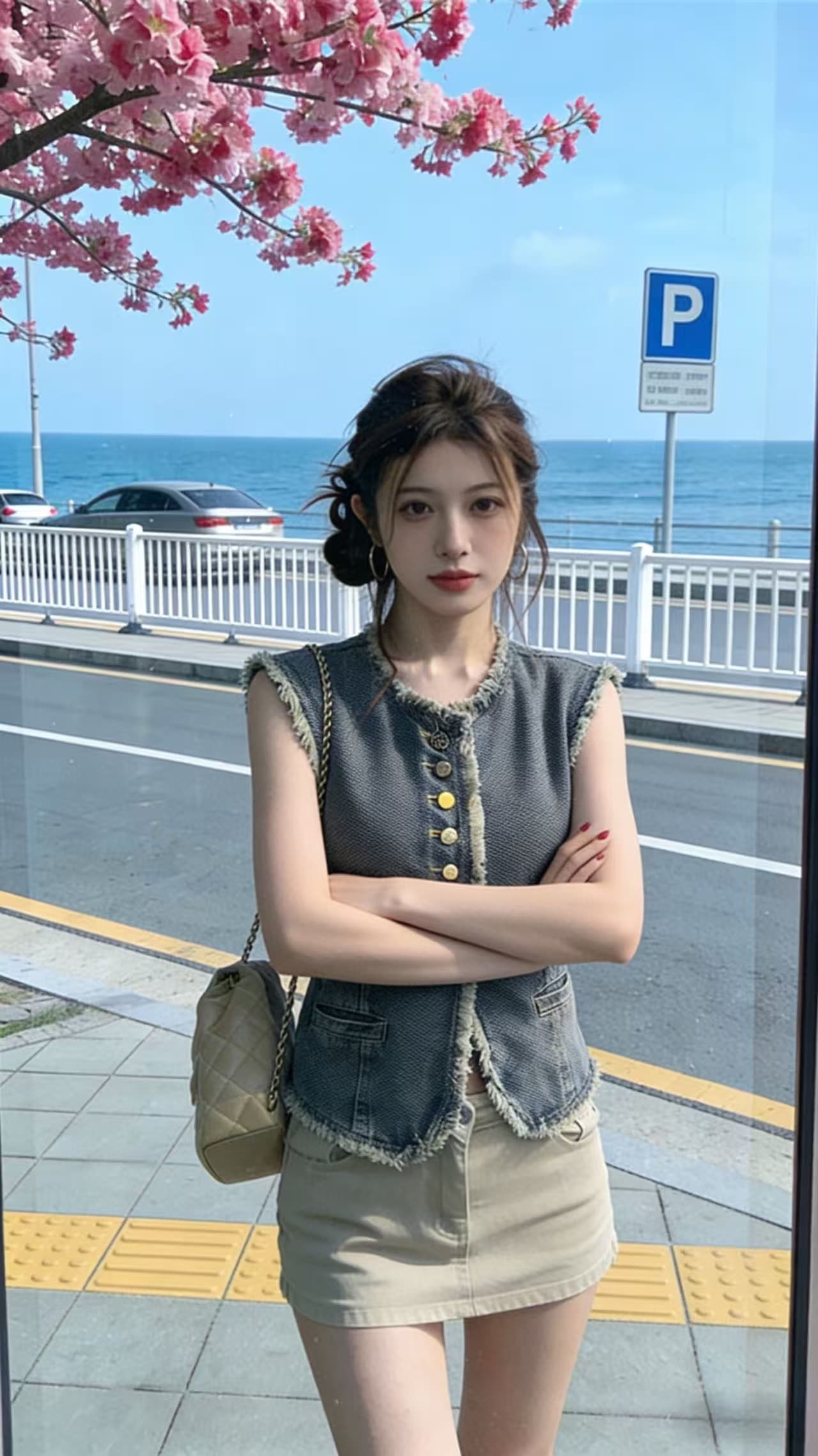 레트로 거친 가장자리 데님 베스트 여성 코트 가을 2026 새로운 세련된 외국 가스 루즈핏 민소매 어깨 조끼 조끼 상세 이미지 5