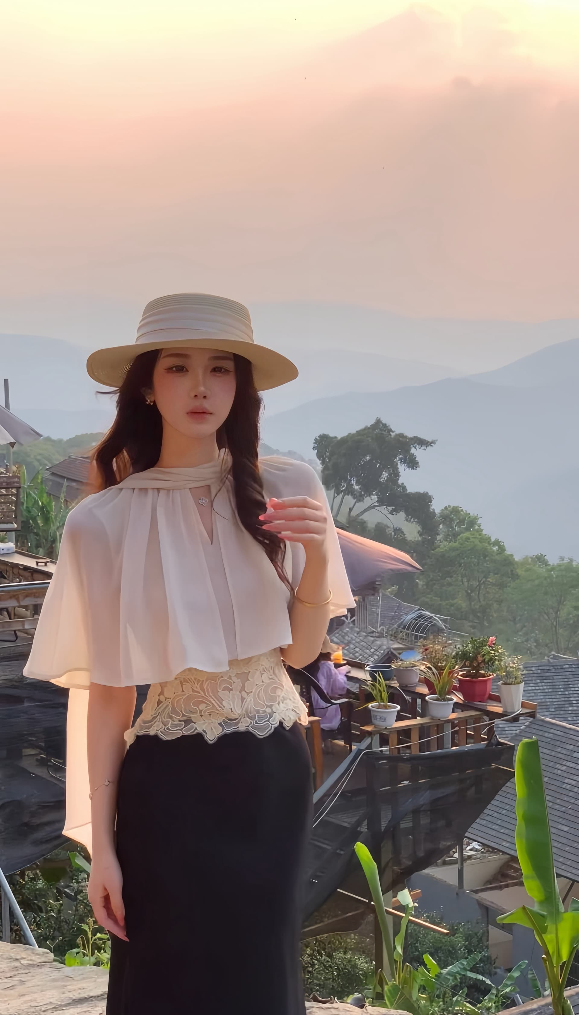 무쯔리 목자이 ~ 중 리 부드러운 외국 가스 작은 날다 소매 허리 수축 쇼트 스타일 품격 레이스 레이스 패치워크 쉬폰 톱 여성 여름 상세 이미지 8