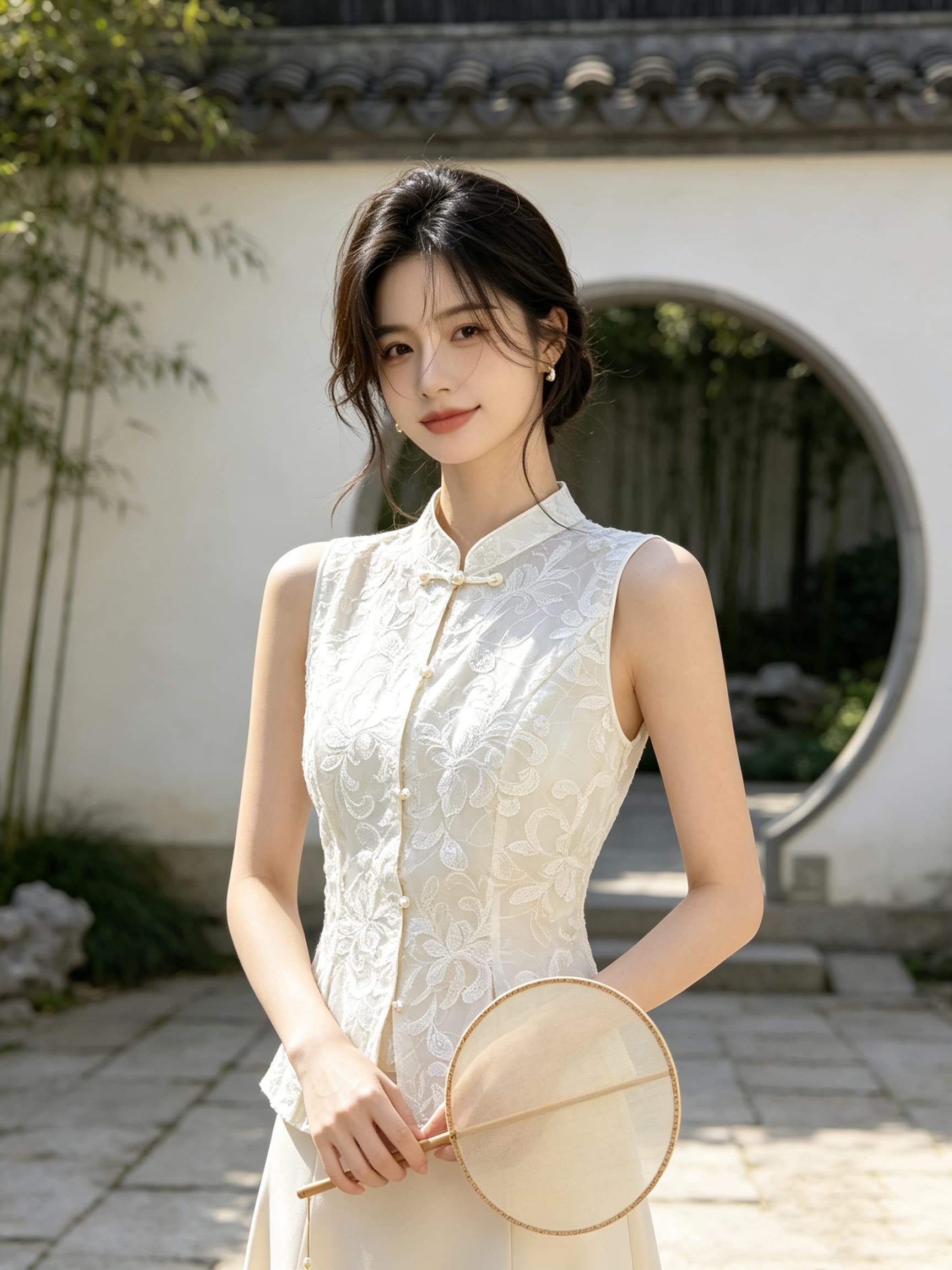 실사 정가 2026 새로운 여성 여름 새로운 중식 미니멀리즘 무거운 작업 자수 꽃 구슬 조각 레이스 민소매 맨위 이미지 4