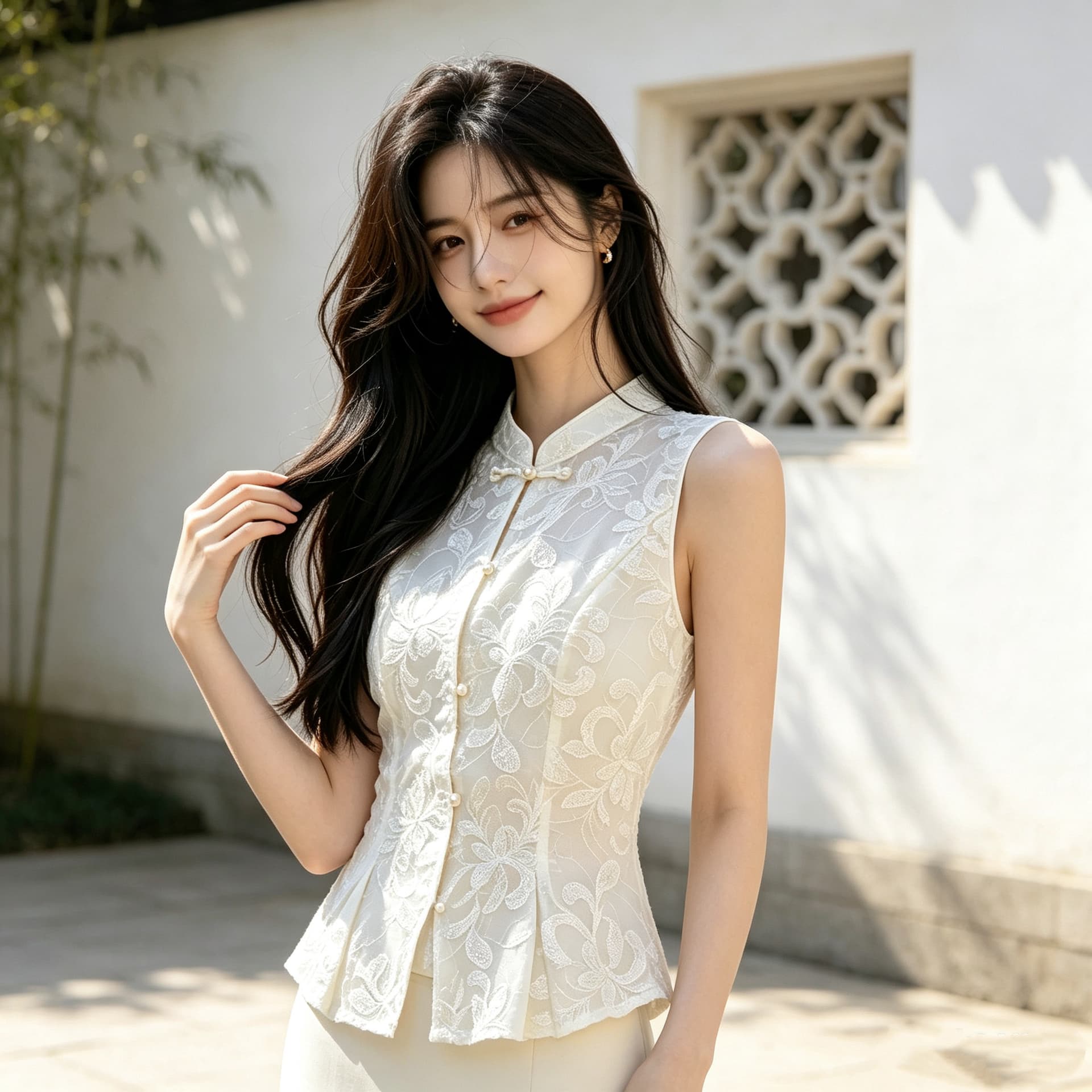 실사 정가 2026 새로운 여성 여름 새로운 중식 미니멀리즘 무거운 작업 자수 꽃 구슬 조각 레이스 민소매 맨위 상세 이미지 3