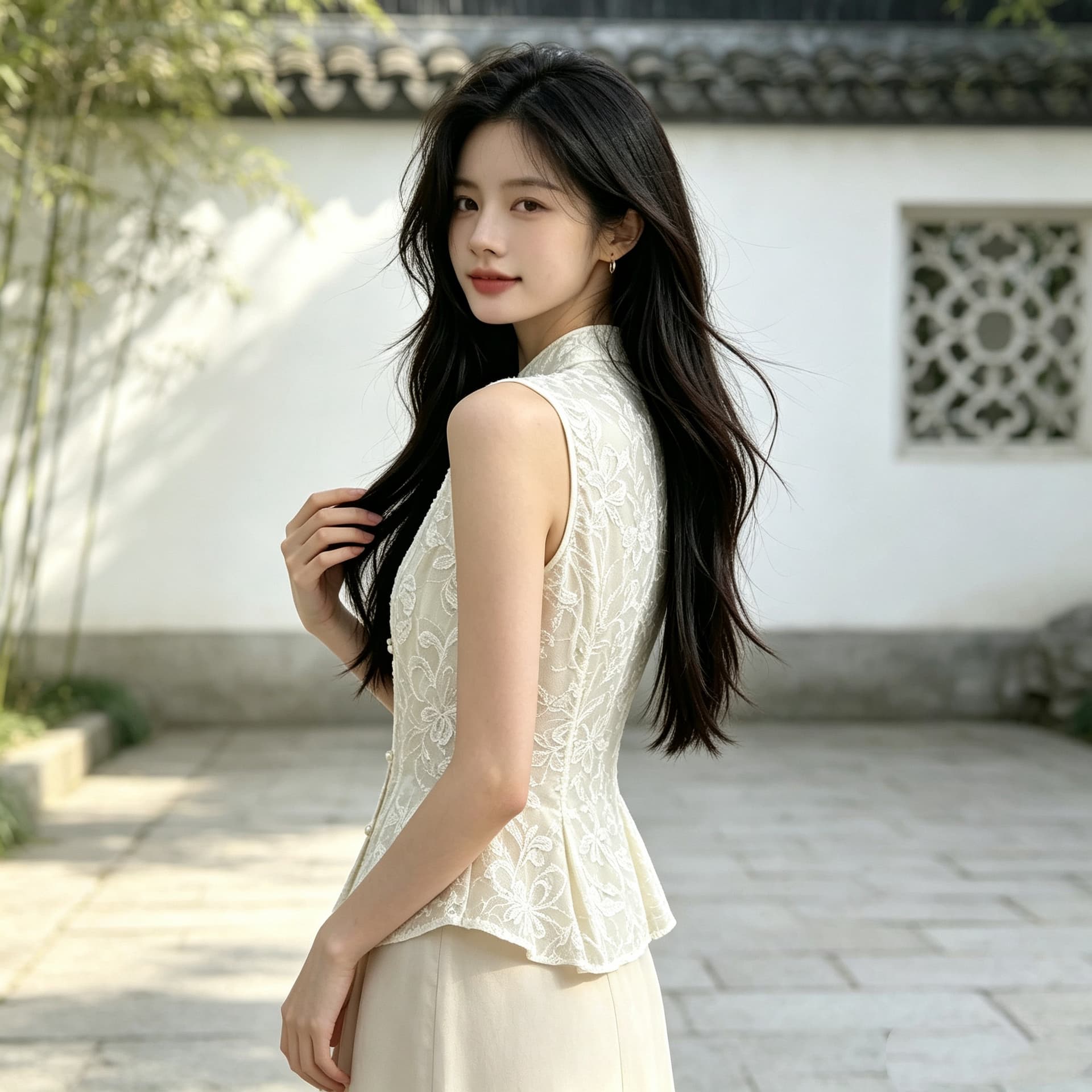 실사 정가 2026 새로운 여성 여름 새로운 중식 미니멀리즘 무거운 작업 자수 꽃 구슬 조각 레이스 민소매 맨위 상세 이미지 5