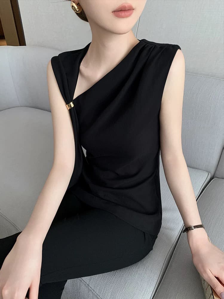 2026 여름 새로운 패션 디자인 센스 비틀림 장식 미니멀리즘 조끼 여성 의류 슬림해 보이는 품격 다용도 센스 맨위 이미지 2