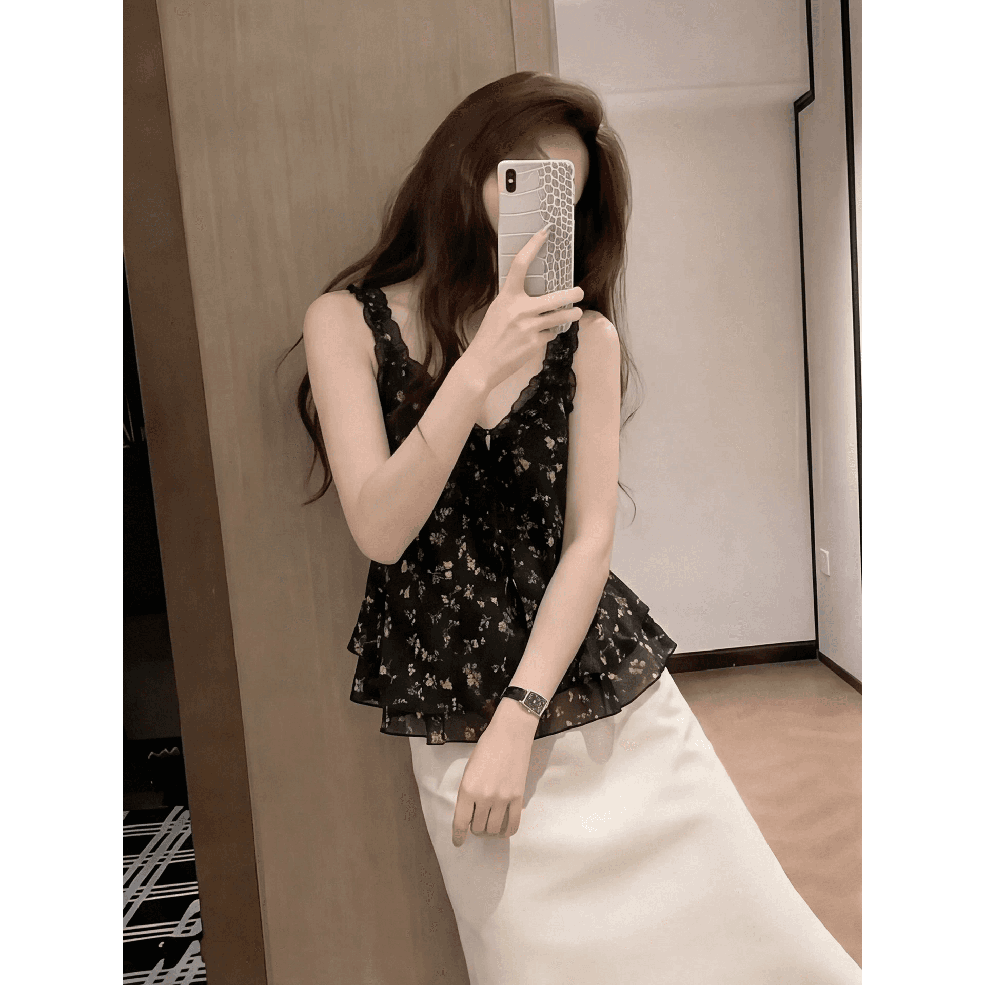 검정색 프랑스식 꽃무늬 조끼 여성 의류 여름 고급 센스 자이언트 잘 생긴 ~ 중 뒤로 홀로우 아웃 민소매 작은 슬링 맨위 이미지 5