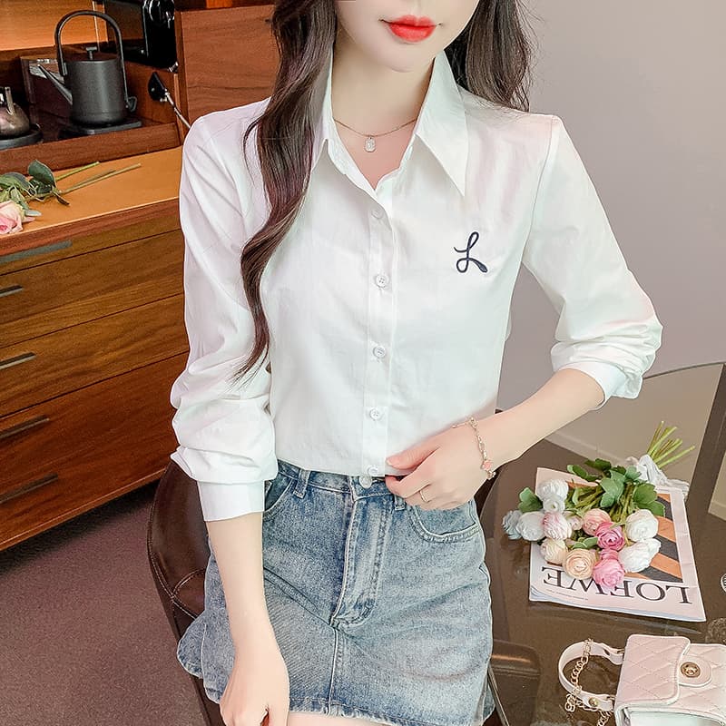 선물 화물 실사 2025 년 가을 새로운 순면 여성 셔츠 패션 아름다운 자수 긴팔 맨위 이미지 3