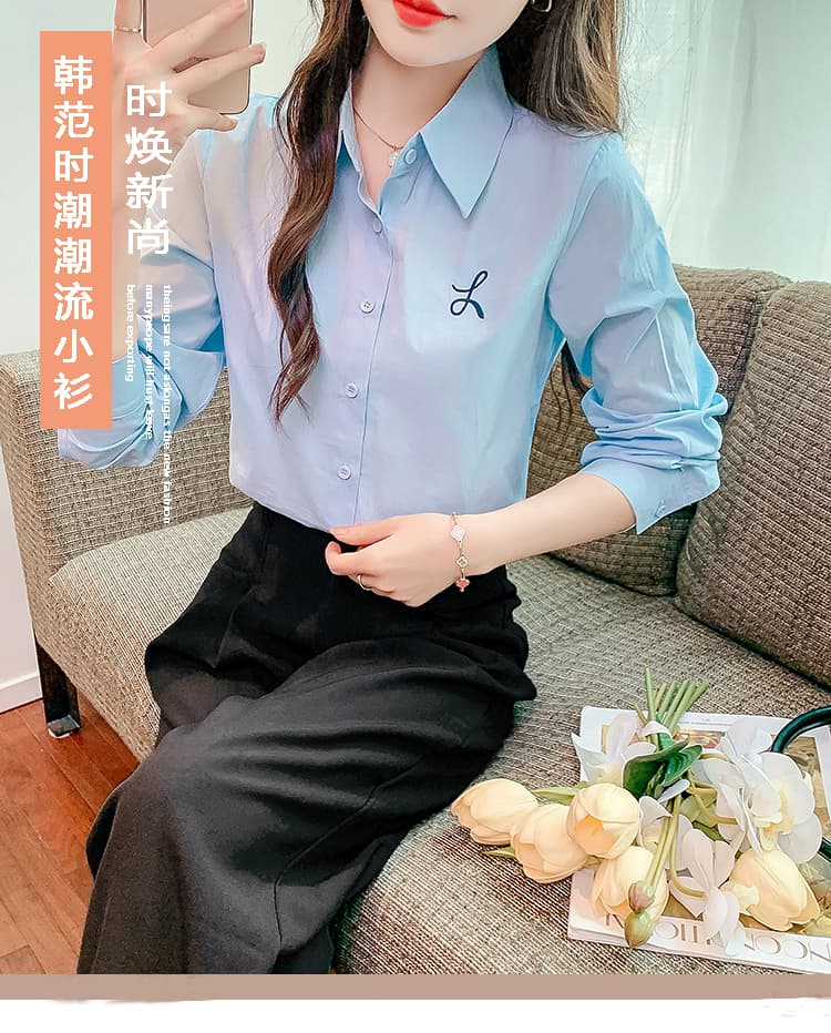 선물 화물 실사 2025 년 가을 새로운 순면 여성 셔츠 패션 아름다운 자수 긴팔 맨위 상세 이미지 1