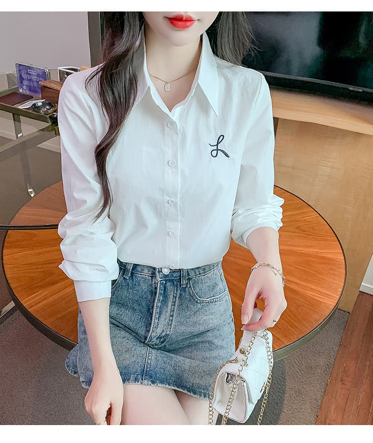 선물 화물 실사 2025 년 가을 새로운 순면 여성 셔츠 패션 아름다운 자수 긴팔 맨위 상세 이미지 28