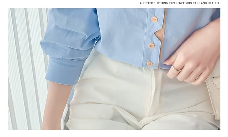선물 화물 실사 2025 년 가을 순면 셔츠 루즈핏 슬림해 보이는 배색 문 襟 긴팔 맨위 상세 이미지 10