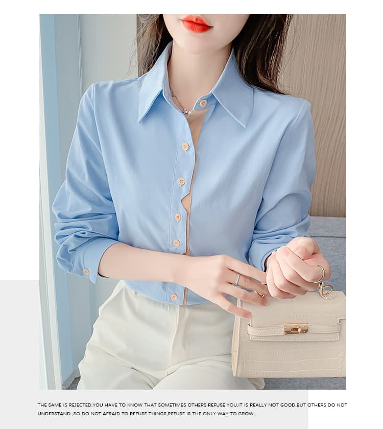 선물 화물 실사 2025 년 가을 순면 셔츠 루즈핏 슬림해 보이는 배색 문 襟 긴팔 맨위 상세 이미지 17
