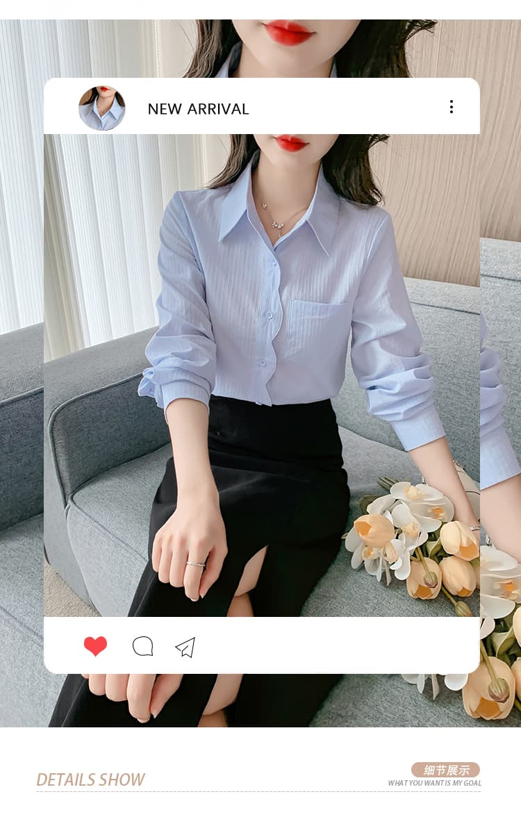 실사 2026 봄 순면 셔츠 패션 물결무늬 옆문 襟 루즈핏 슬림해 보이는 긴팔 셔츠 상세 이미지 5