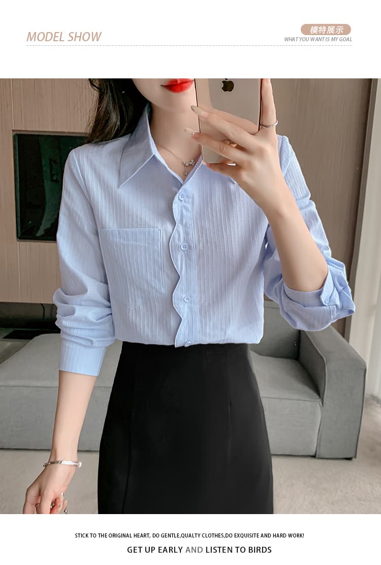 실사 2026 봄 순면 셔츠 패션 물결무늬 옆문 襟 루즈핏 슬림해 보이는 긴팔 셔츠 상세 이미지 13