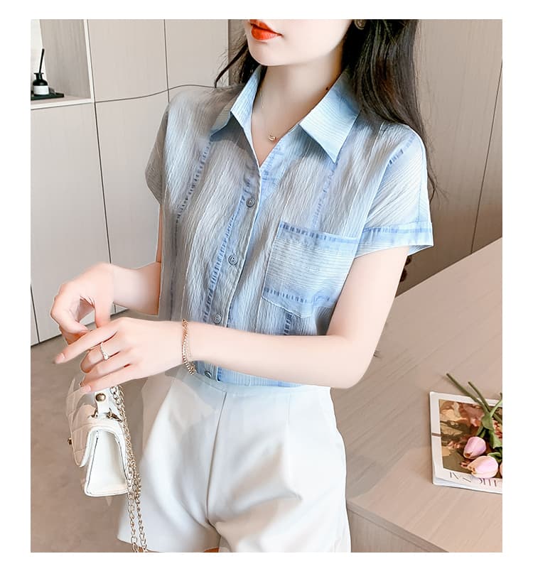실사 여름 반팔 셔츠 루즈핏 슬림해 보이는 배트윙 소매 셔츠 상세 이미지 19