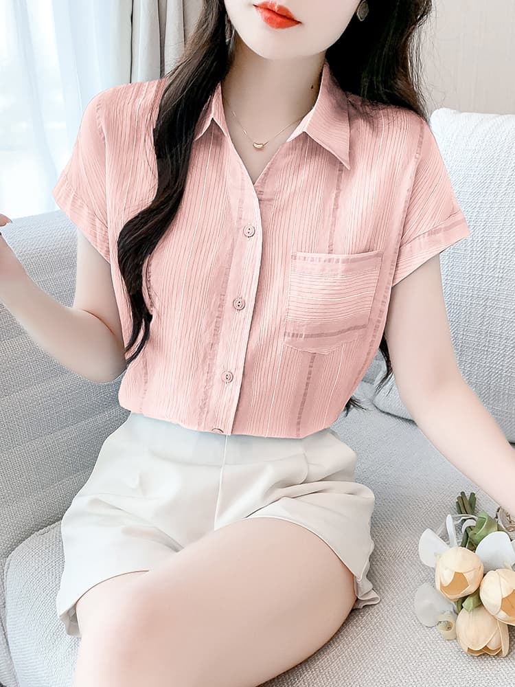 실사 여름 반팔 셔츠 루즈핏 슬림해 보이는 배트윙 소매 셔츠 상세 이미지 21