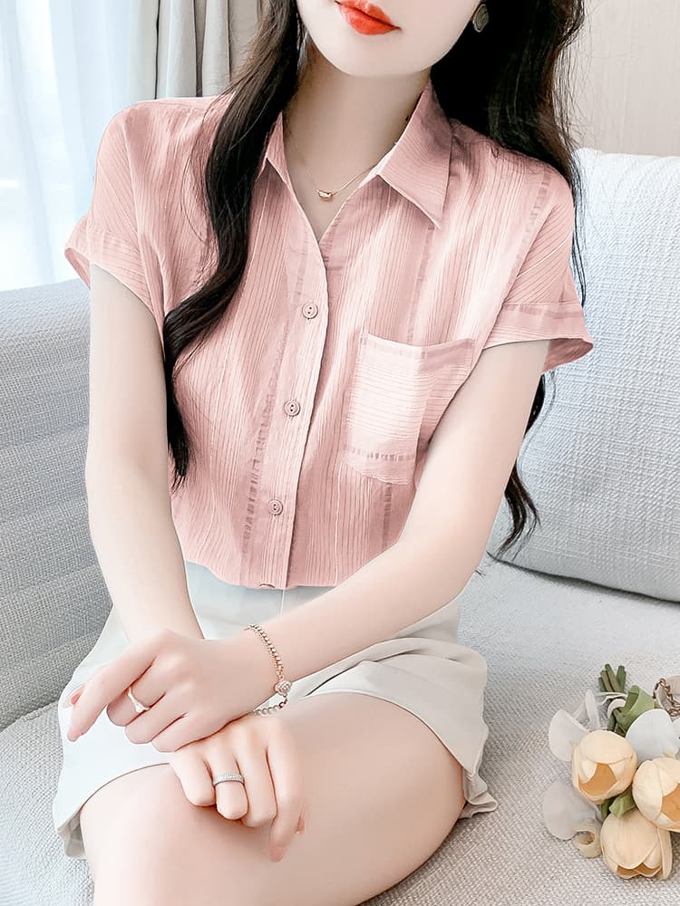 실사 여름 반팔 셔츠 루즈핏 슬림해 보이는 배트윙 소매 셔츠 상세 이미지 23