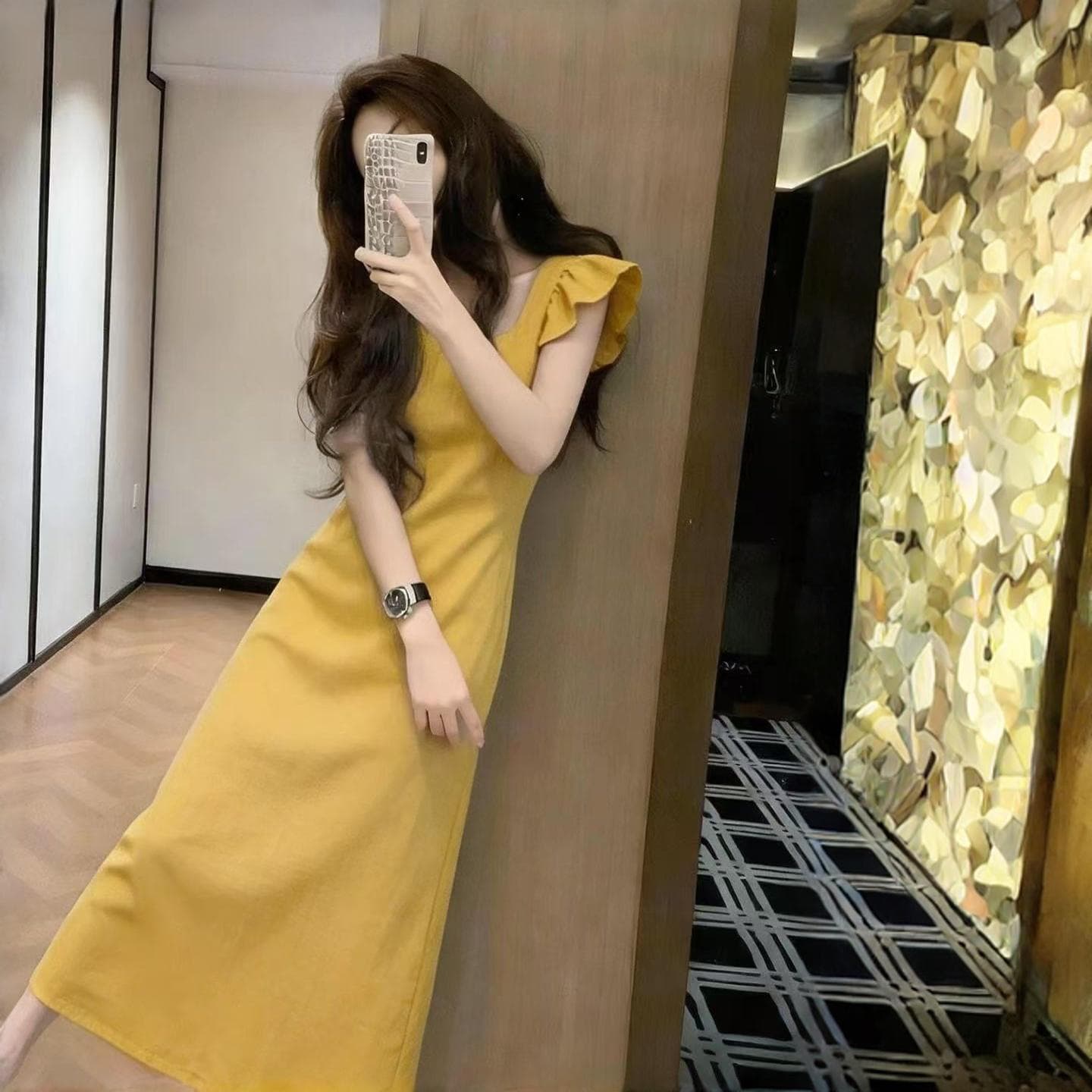 프랑스식 품격 황색 작은 날다 소매 여성 드레스 여름 고유 한 아름다운 작은 어린이 길이 치마 상세 이미지 4