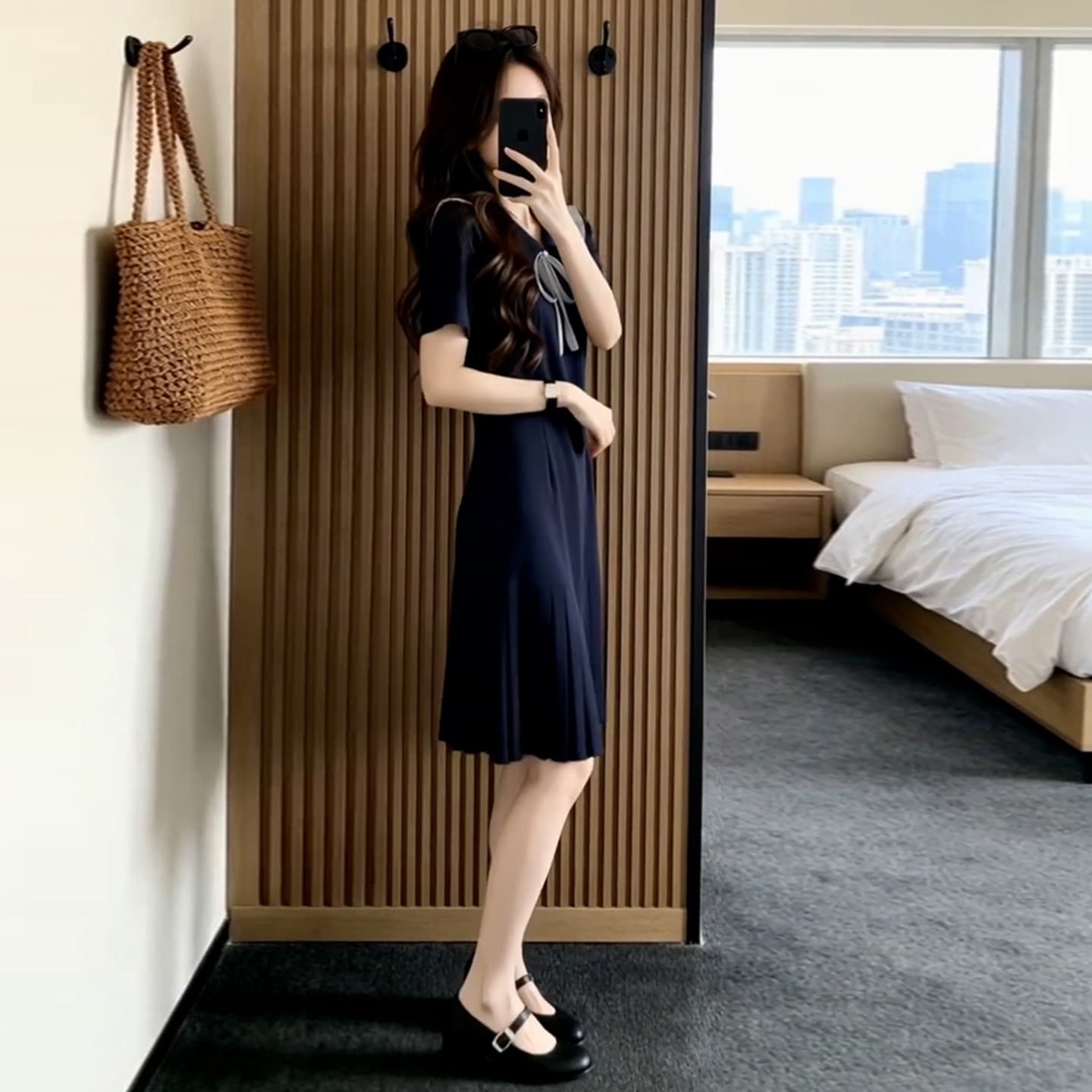 한 부서 학원 스타일 해군 칼라 드레스 아이들 여름 새로운 아름다운 작은 대중 아니요 명중 섹션 플리츠 미니 스커트 상세 이미지 5