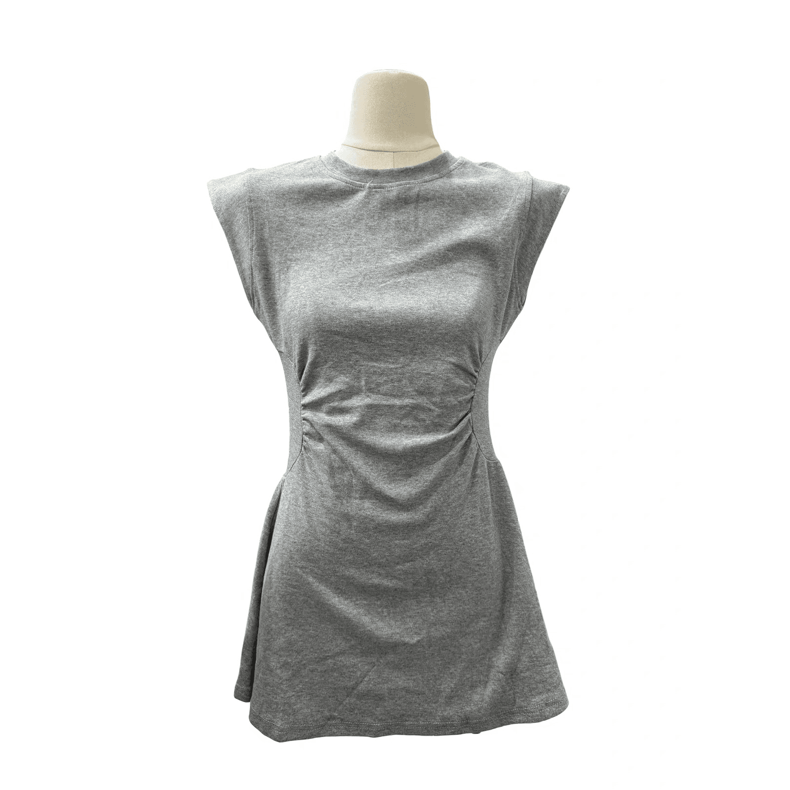 회색 핀치 Pleat 라운드 넥 민소매 여성 드레스 새로운 여름 미니멀리즘 몸매 가꾸기 슬림해 보이는 다용도 조끼 스커트 미니 스커트 이미지 5