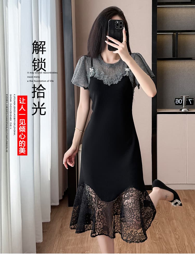 2025 새로운 프랑스식 패치워크 레이스 연령 감소 슬림해 보이는 드레스 상세 이미지 1