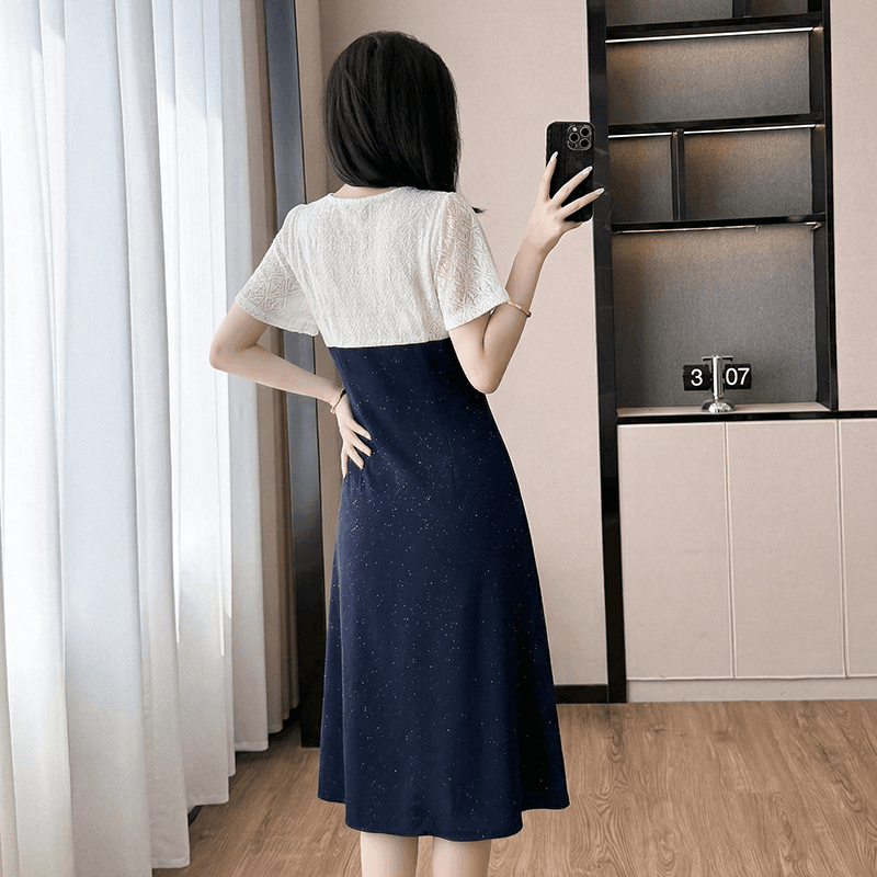 새로운 빅 사이즈 프랑스식 패치워크 연령 감소 슬림해 보이는 드레스 이미지 4