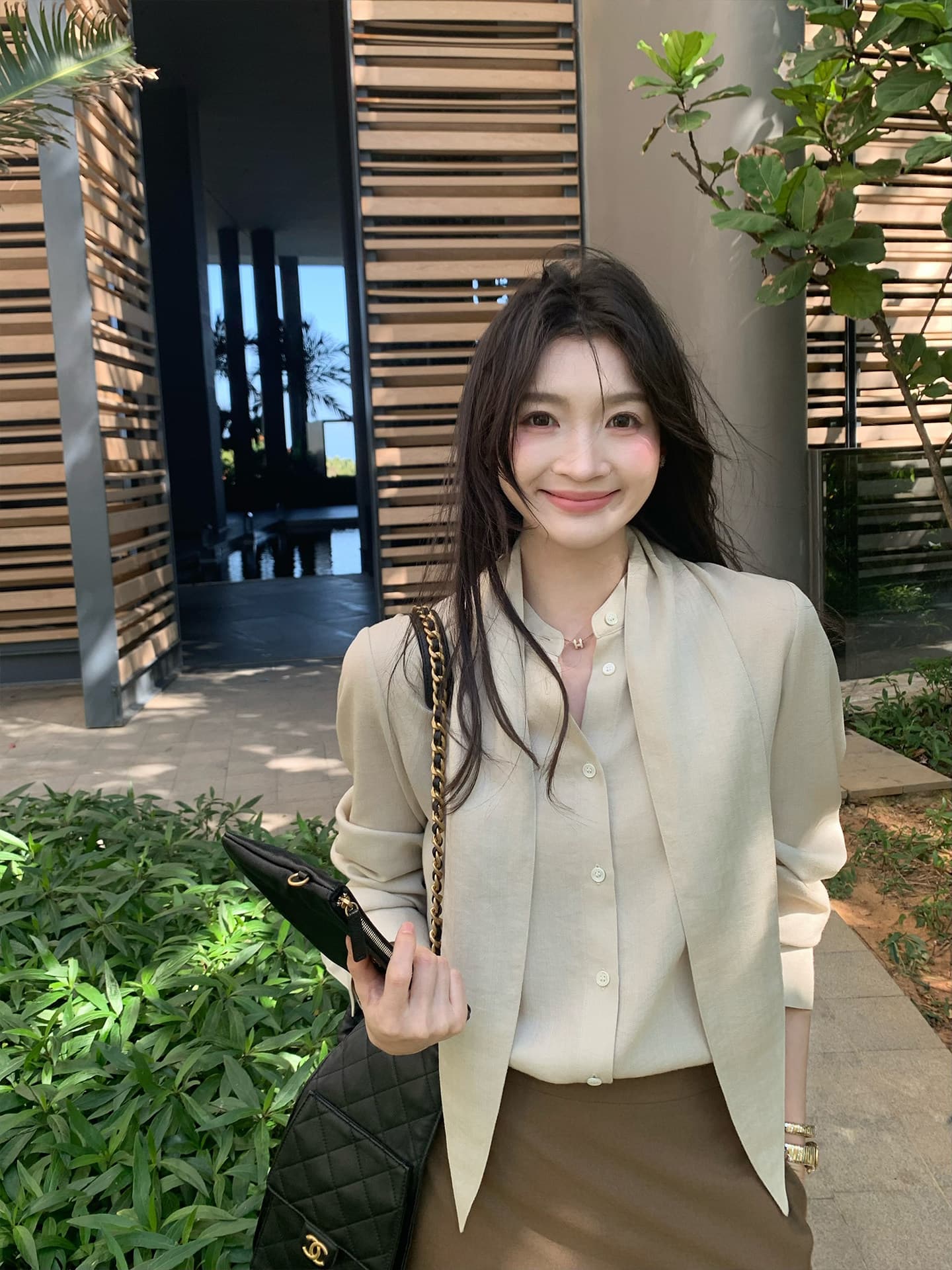 fol else 법 좋은 맨 데이 실크 양모 레이스업 리본 긴팔 셔츠 루즈핏 슬림해 보이는 맨위 여성 상세 이미지 37