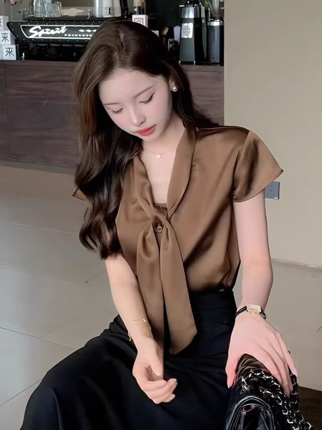 나비 매듭 스트랩 작은 날다 소매 여성 셔츠 여름 섹션 2026 새로운 폭발 품격 출퇴근 경력 쉬폰 블라우스 맨위 상세 이미지 13