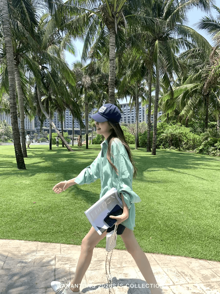 wanantong 박하 그것 여름 전체 빛 측면 공예 터치 버클 100 아마 여성 셔츠 봄 여름 셔츠 상세 이미지 2