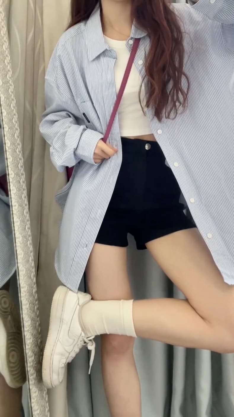 이른 가을 한 부서 chic 다용도 긴팔 여성 셔츠 디자인 센스 고급 센스 파란색 스트라이프 셔츠 루즈핏 맨위 상세 이미지 2