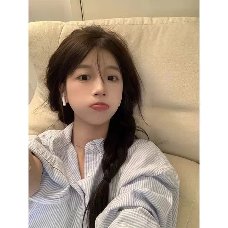 2026 가을 새로운 루즈핏 마이크로 ~을 통해 면 린넨 어둠 스트라이프 얇은 셔츠 이미지 5