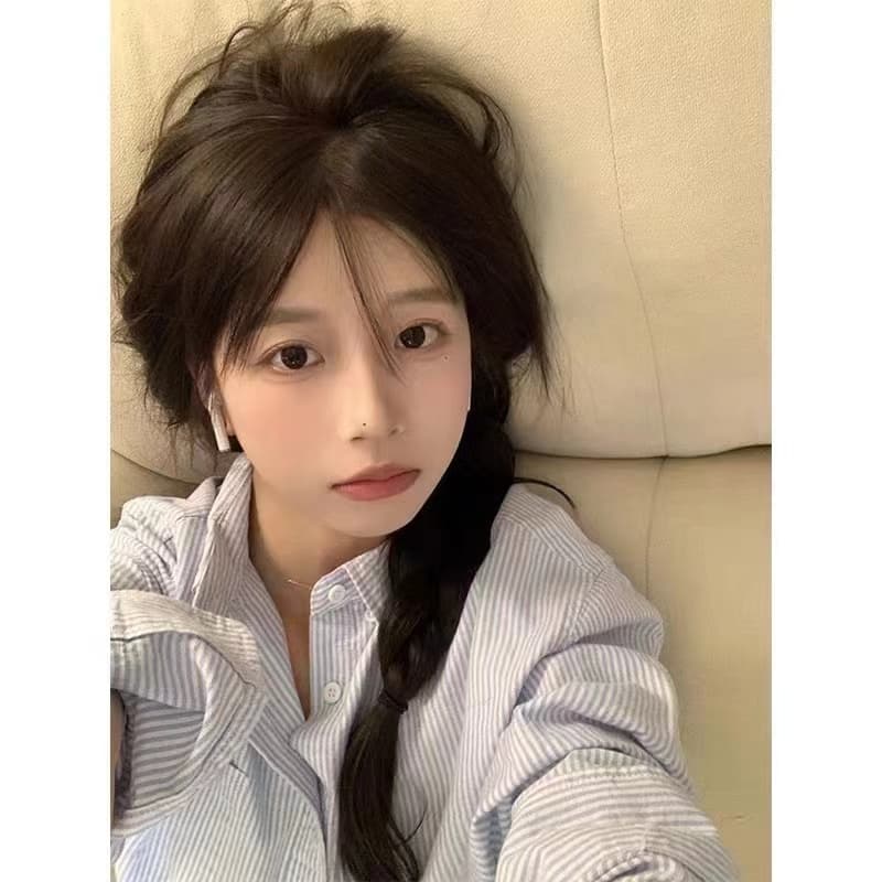 2026 가을 새로운 루즈핏 마이크로 ~을 통해 면 린넨 어둠 스트라이프 얇은 셔츠 상세 이미지 1